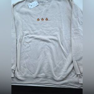 Cream Sweater with Pumpkin Embroidery
